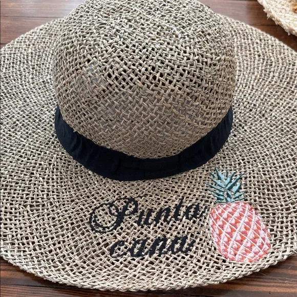 BUNDLE of 2 Straw Sun Hats with Floral Accent and Punta Cana - Picture 2 of 10